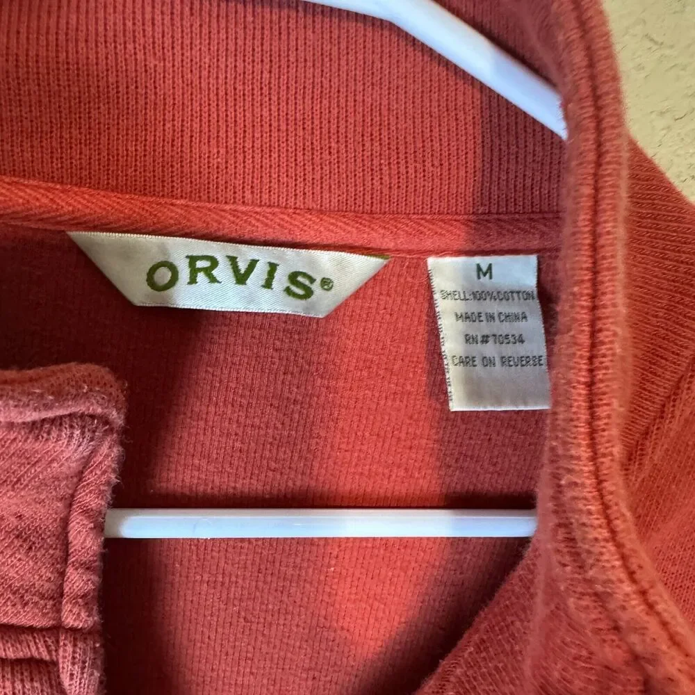 Orvis Sweater Cardigan Women's M Orange‎ Cotton Full Zip Jacket pockets